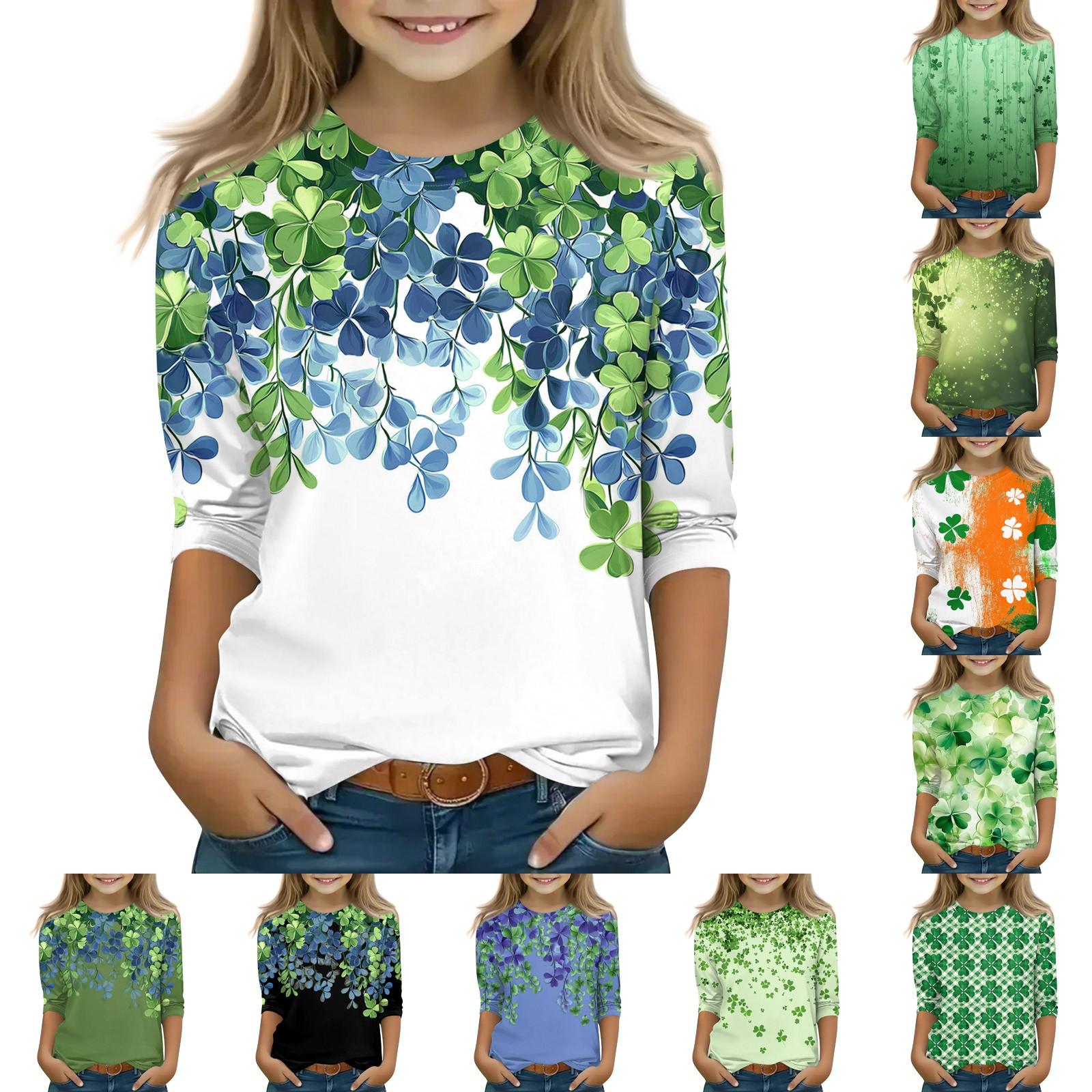 Winnerer Uranus Print tops voor jeugdige meisjes van 5-16 jaar ronde hals 3/4 mouwen T-shirts trendy tops outfit T-shirts 110 legergroene kleur