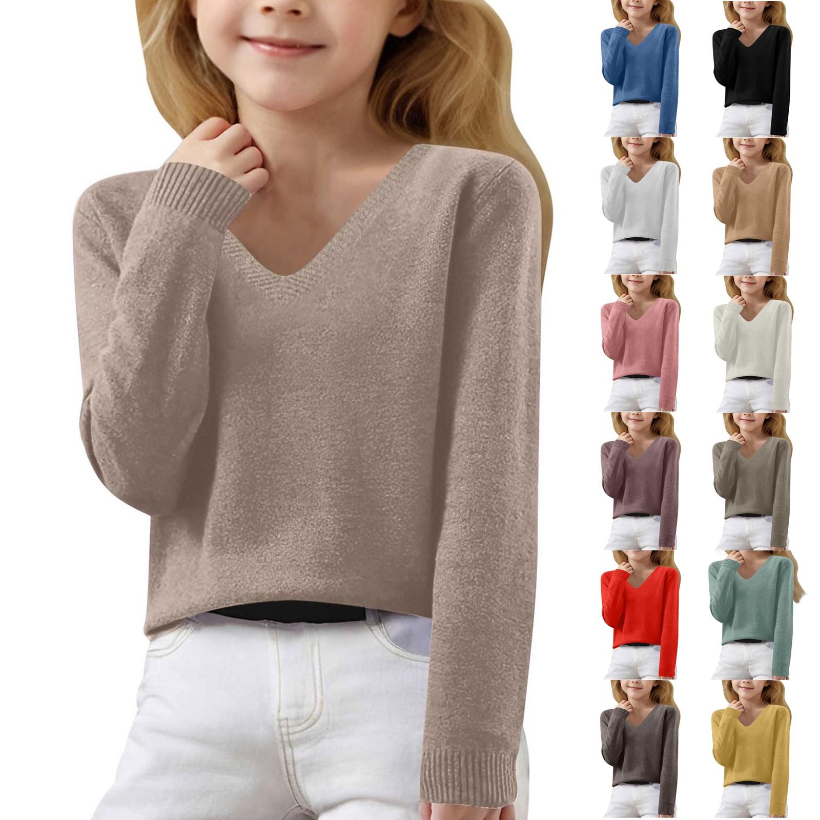 Winnerer Uranus Meisjes lange mouwen V-hals gebreide trui trui tops lente basislaag top thermisch ondershirt jeugd ondergoed 8-16 jaar 130 beige