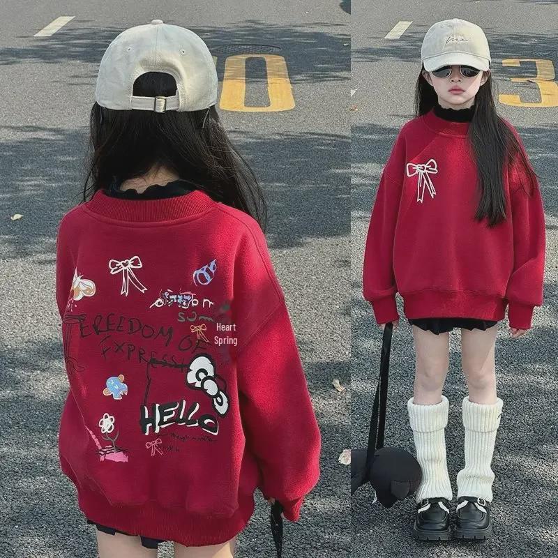 Voyex Meisjes Koreaanse stijl plus fluwelen cartoontrui - herfst/winter ronde hals voor middelgrote en grote kinderen 110 cm