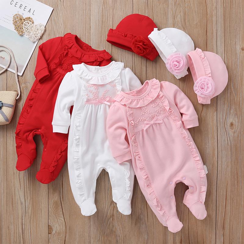 Voyex Babymeisjes romper met lange mouwen en voetjes - lente/herfst 73cm rood