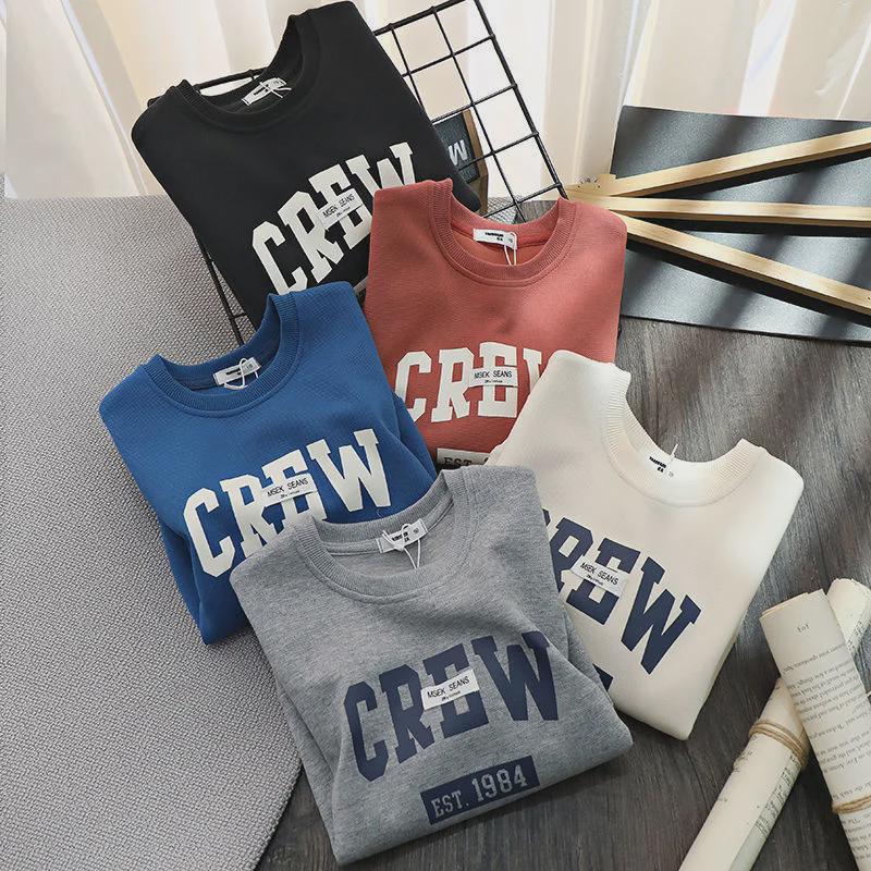 Voyex Jongens katoenen sweatshirts met letterprint en casual T-shirts - Veelzijdige, losse pasvorm voor lente en herfst 100 zwart