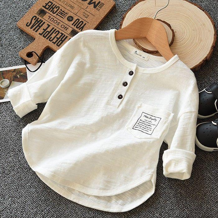 Lucky Black Cat Jongen Knop Katoen Lange mouwen T-shirts Effen Kleur Lente Herfst Letters Zak Kinderen Dieptepunt Shirts 2-12 jaar Jongens Tops 120 (height 110-115cm) roze