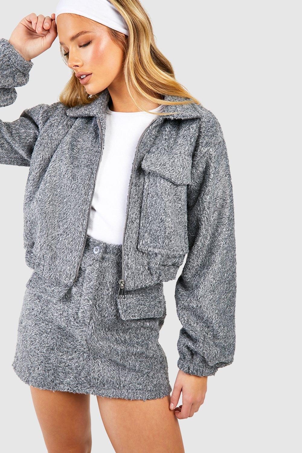 Boohoo Mini Rokje Met Textuur En Zak Detail, Grey