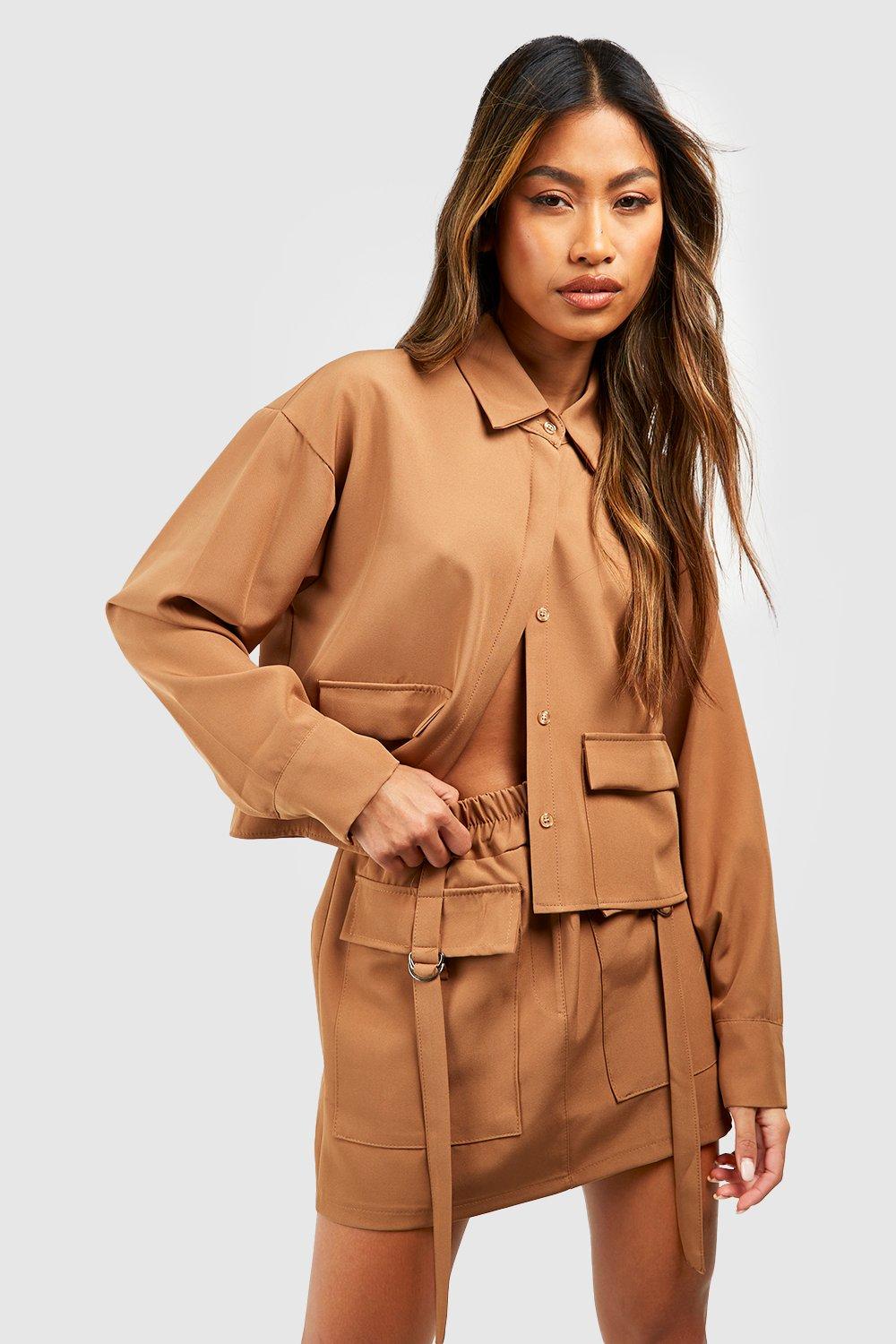 Boohoo Cargo Rok Met D-Ring En Zak Detail, Camel