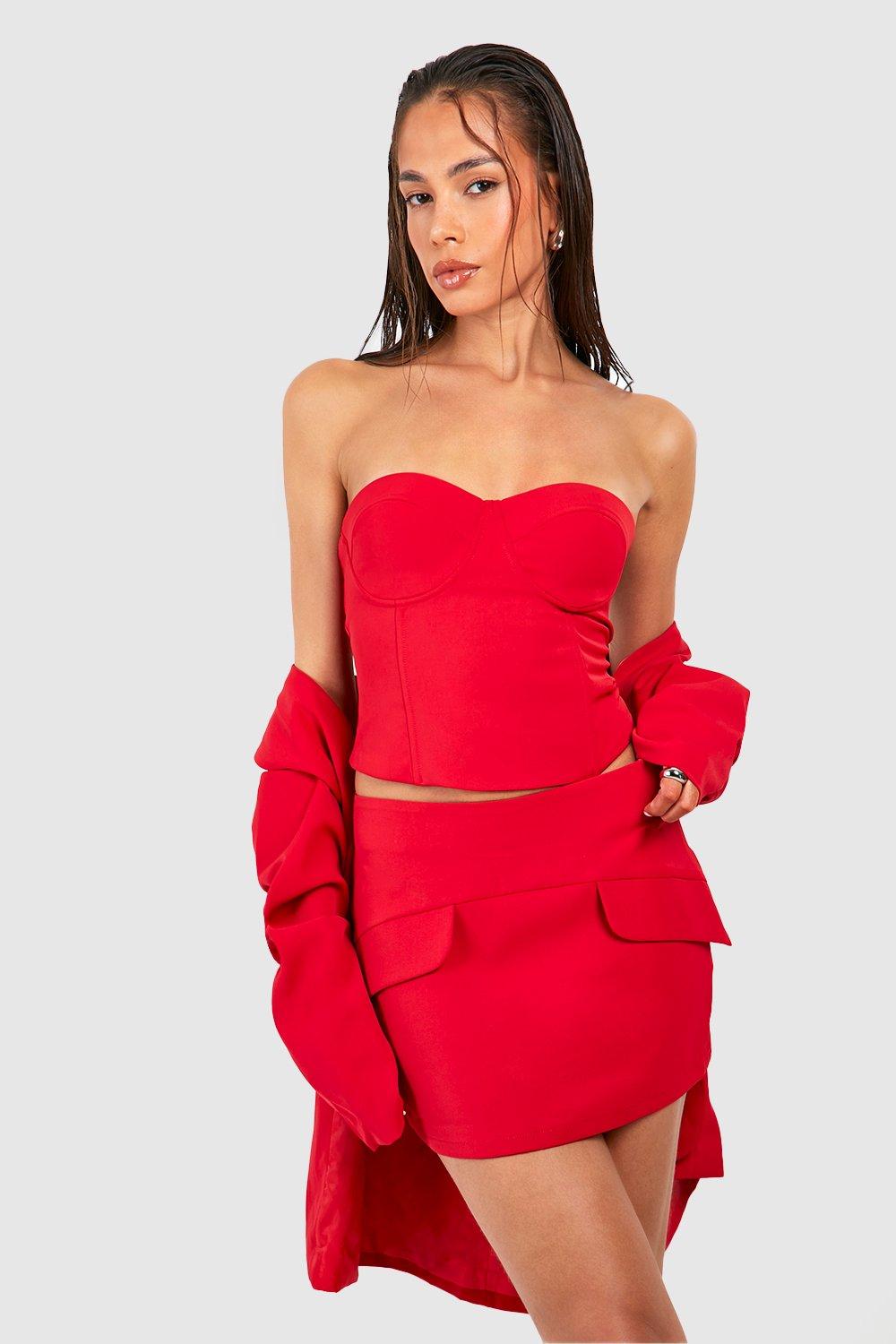 Boohoo Mini Mini Rokje Met Zakken En Label, Red