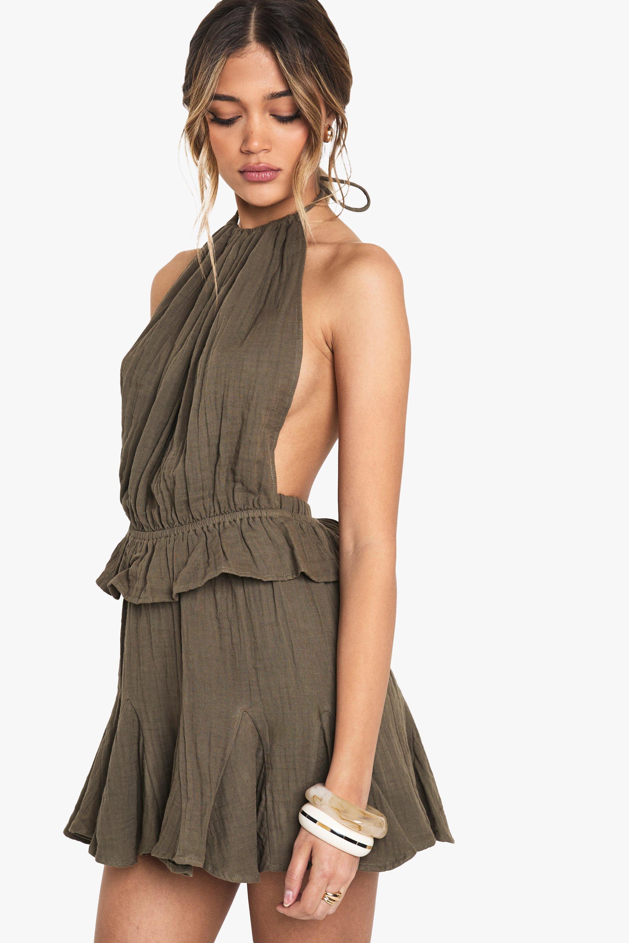 Boohoo Kaasdoek Mini Rokje Met Godet Zoom, Olive