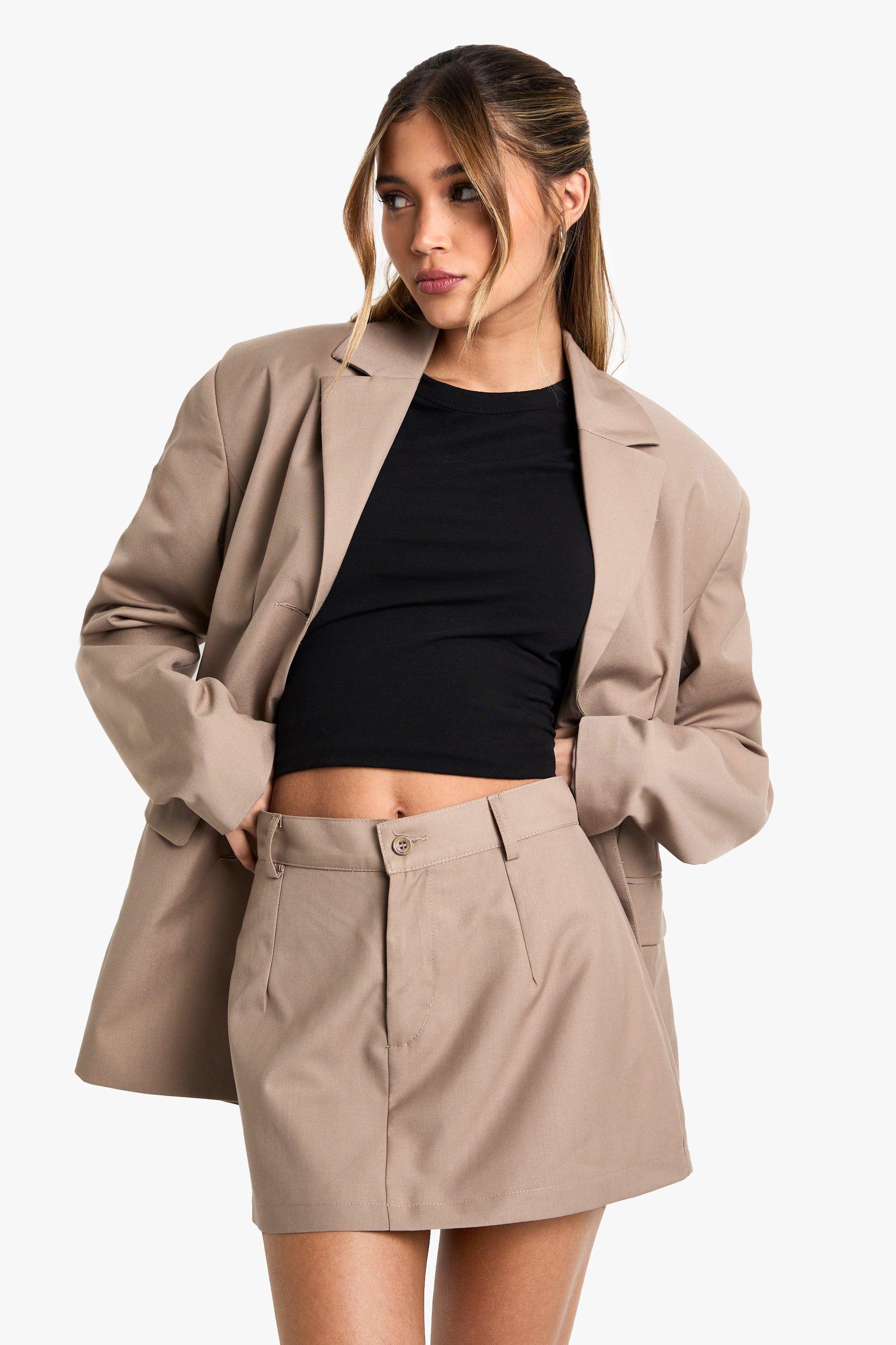 Boohoo Geweven Getailleerd Mini Rokje, Mushroom
