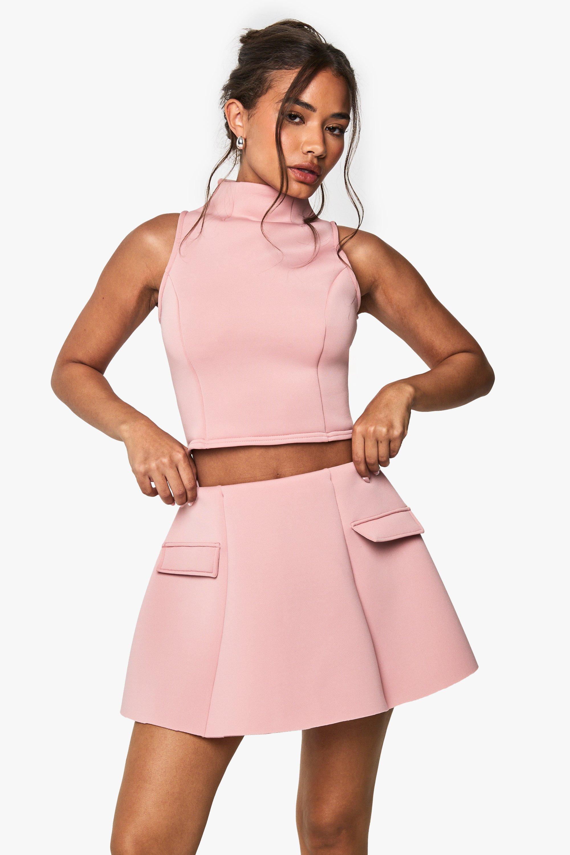 Boohoo Scuba A-Line Rok Met Zak Detail, Blush
