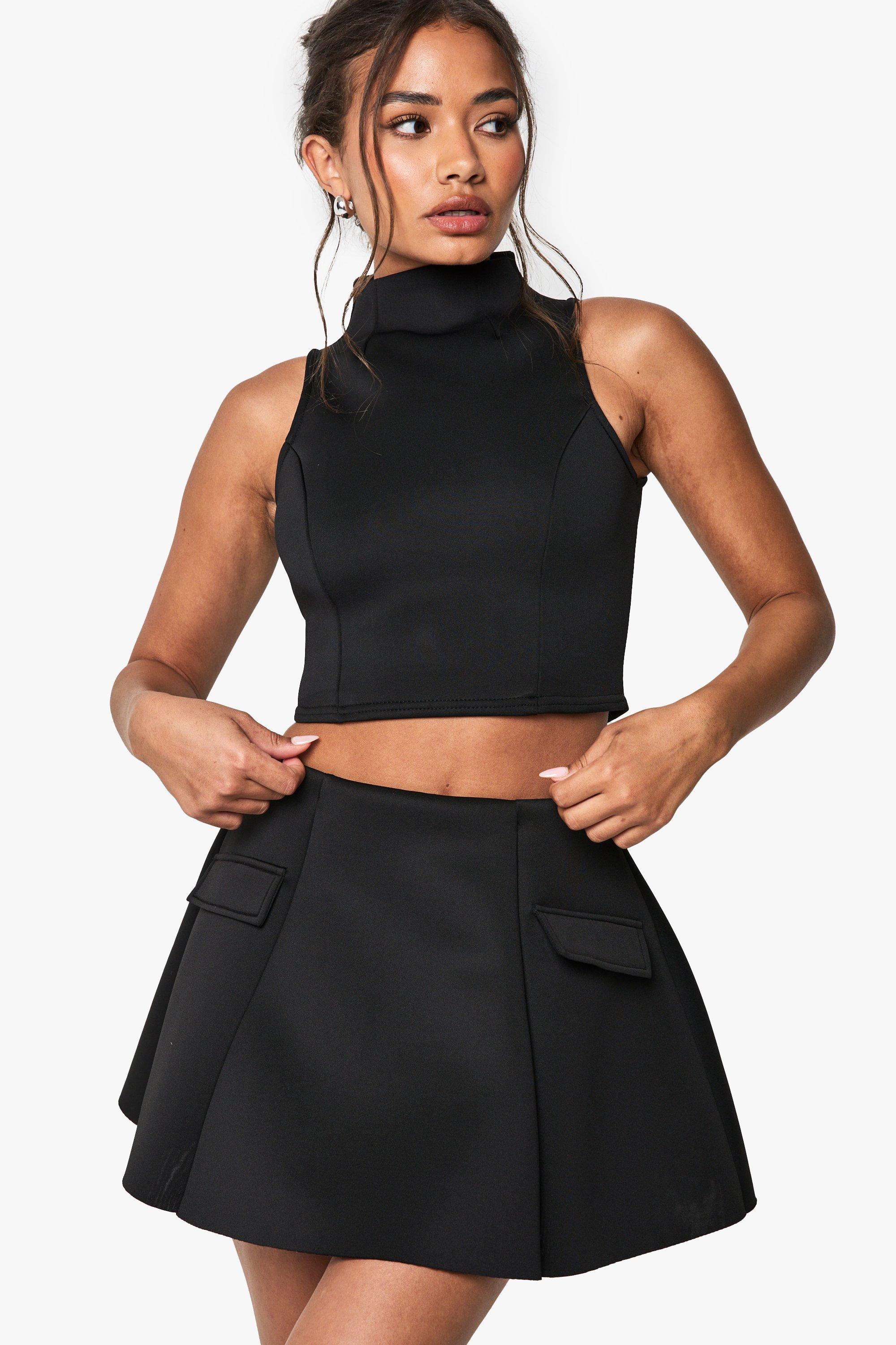 Boohoo Scuba A-Line Rok Met Zak Detail, Black