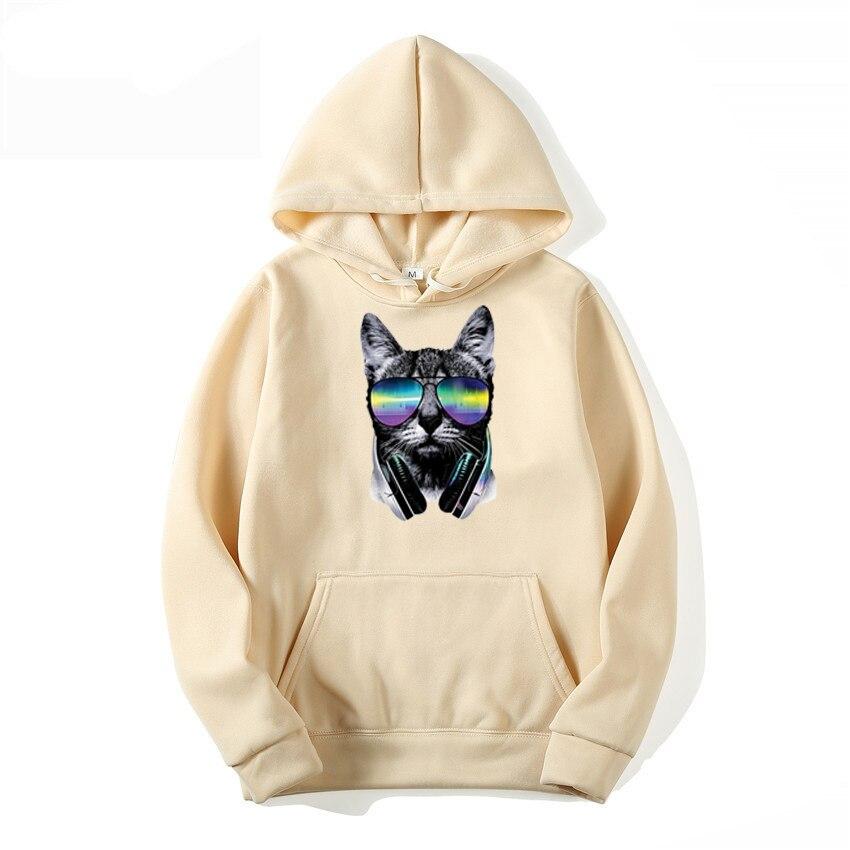 Love20000 Tideway Cat Print Nieuwe Hooded Trui Heren Lente Lange Mouwen Luie Stijl Losse Hooded Top S wit