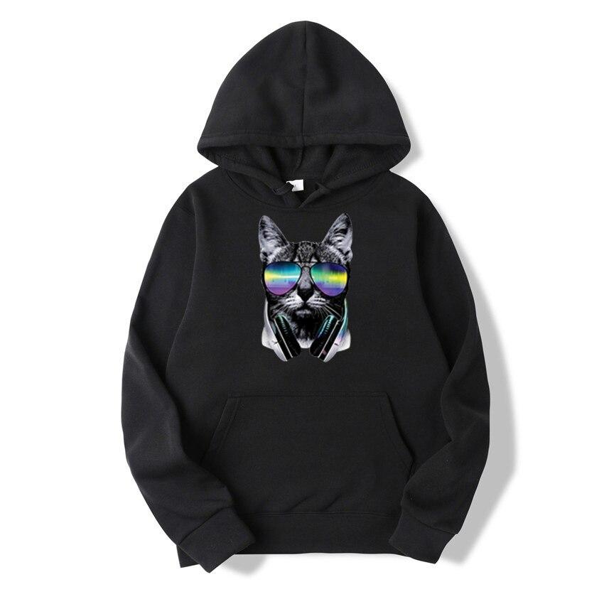 Love8000 Tideway Cat Print Nieuwe Hooded Trui Heren Lente Lange Mouwen Luie Stijl Losse Hooded Top S wit