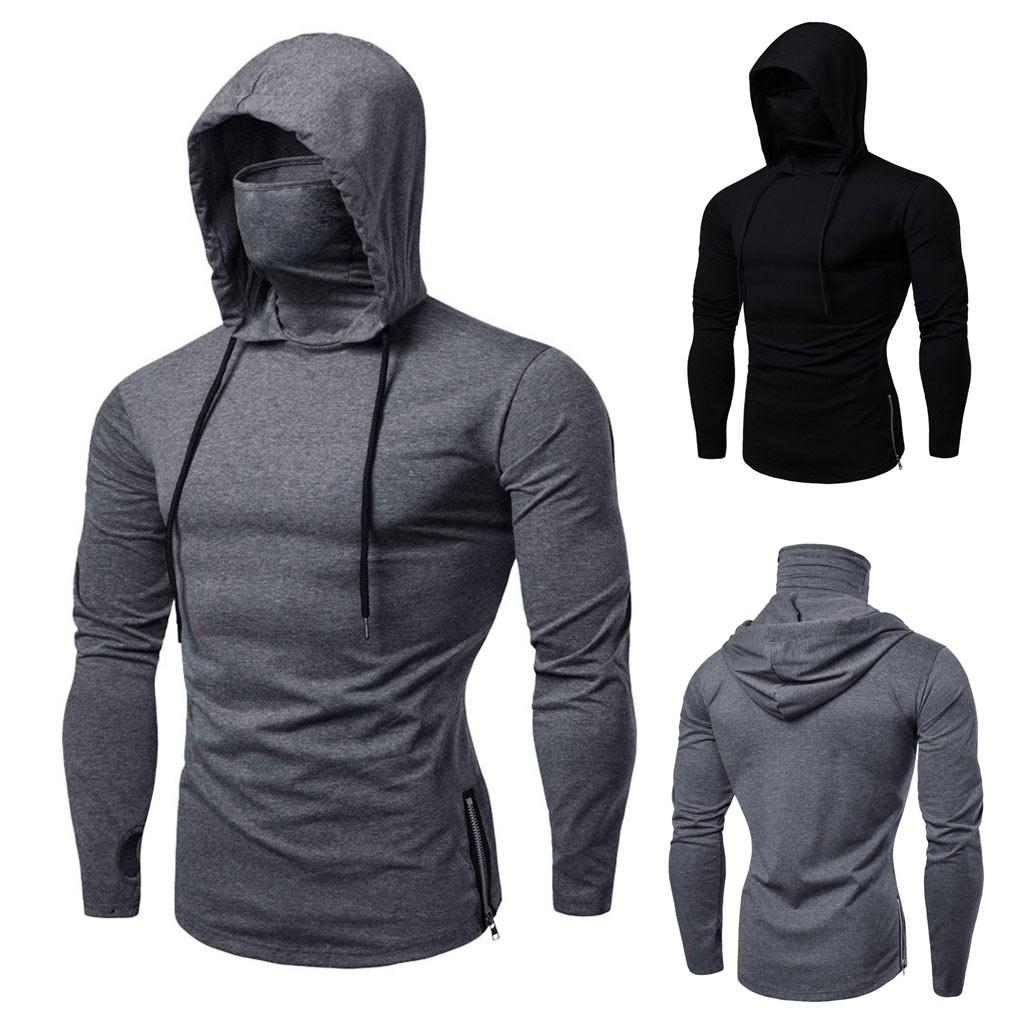 Winnerer Saturn Herenmaskerknop Sport Splice met capuchon, grote open gevorkte herenshirts met lange mouwen XXL zwart