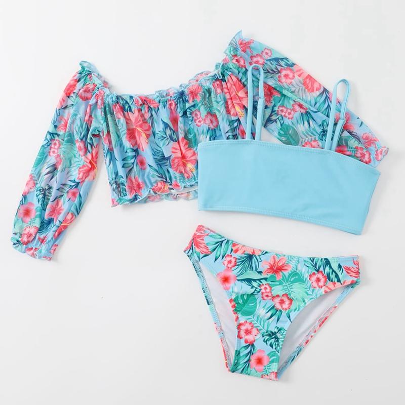 Selfyi Kinderen Meisjes Bikini Set Top+Slips+Cover Up Kids Driedelig Badpak 150