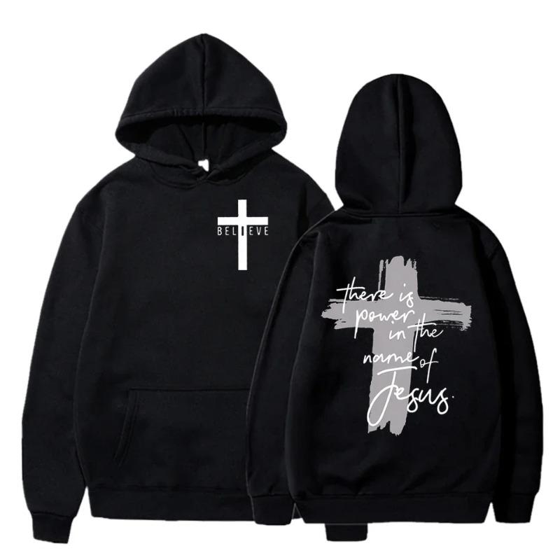 WowClassic Heren Christelijk Geloof Essentiële Hoodies Er Kracht De Naam van Jezus Grafische Hoodie Kruis Geloof Sweatshirts Hoodies & Sweatshirts Heren S zwart