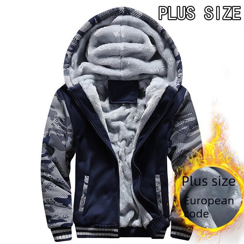 Top Men Wardrobe Heren Europese grote camouflage patchwork hoodie met capuchon - herfst/winter dikke fluwelen jas 4XL marineblauwe kleur