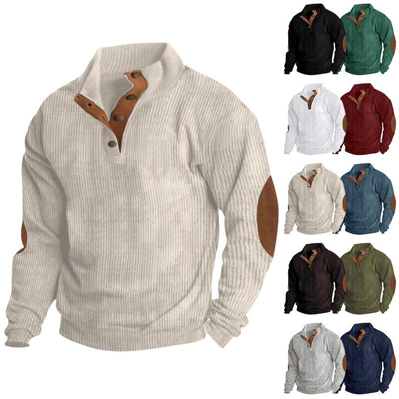 Top Men Wardrobe Heren Retro 5XL Corduroy Opstaande Kraag Pullover Jas Overhemd zwart
