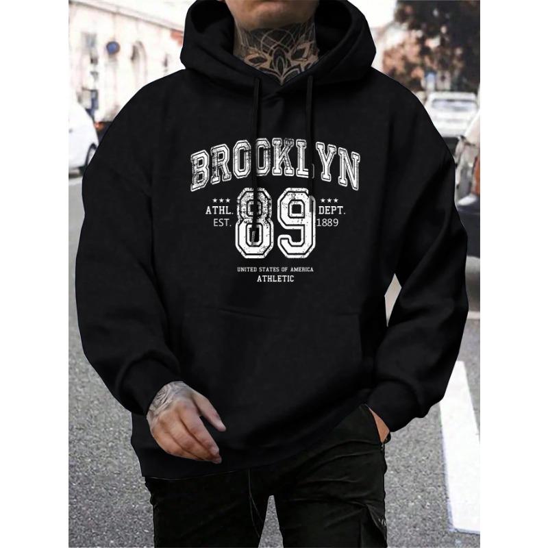 WowClassic Brooklyn 89 Letter Print Hoodies Herenmode Comfortabele Hoodie Herfst Zachte Fleece Heren Hoody Zak Zak Warme Tops Hoodies & Sweatshirts Heren S wit