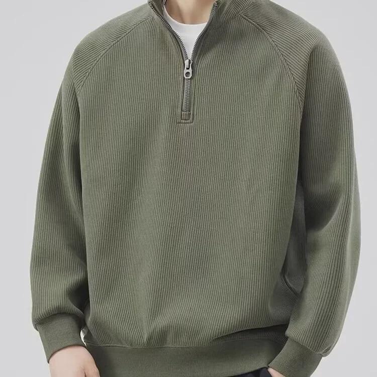 PulseTrade Trendy katoenen sweatshirt met textuur, strepen en halve rits voor heren, met fluwelen voering 2XL grijze kleur