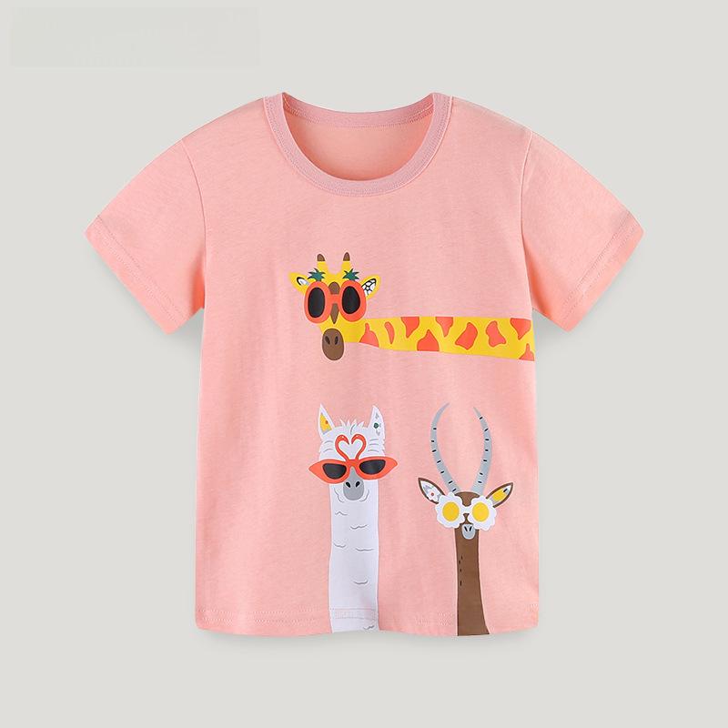Voyex T-shirts met dierenprint voor peutermeisjes - Zomercollectie 2025, korte mouwen, ronde hals 115cm