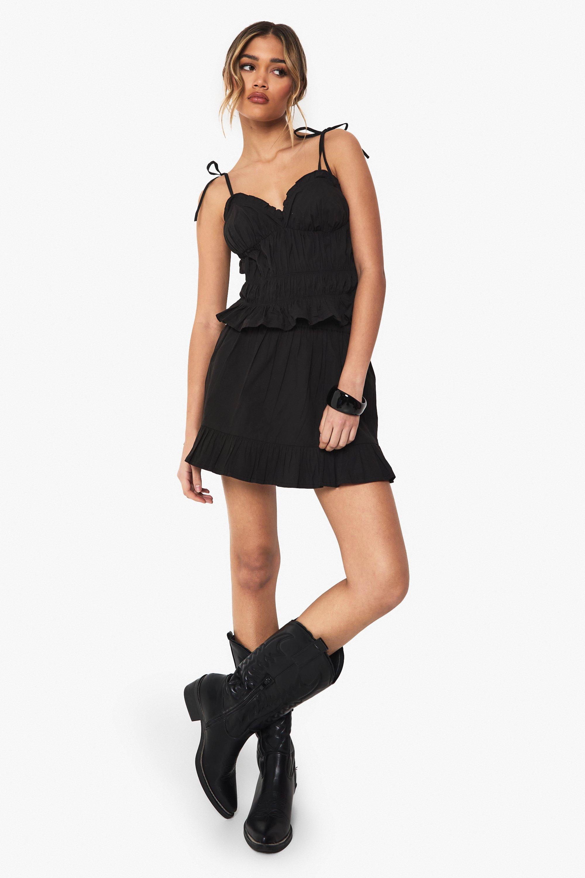 Boohoo Poplin Mini Rokje Met Geplooide Zoom, Black
