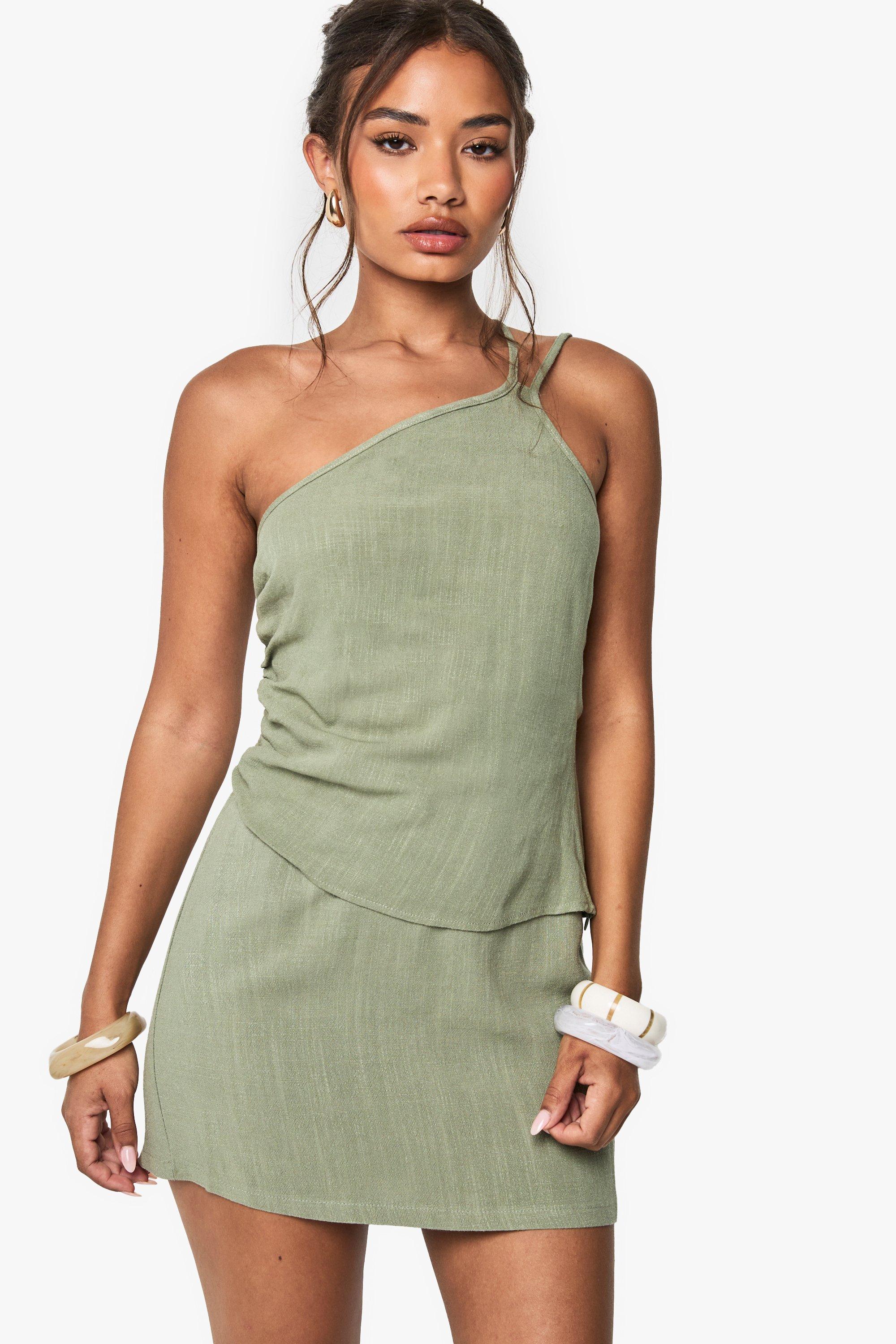 Boohoo Linnen Look Mini Rokje, Khaki