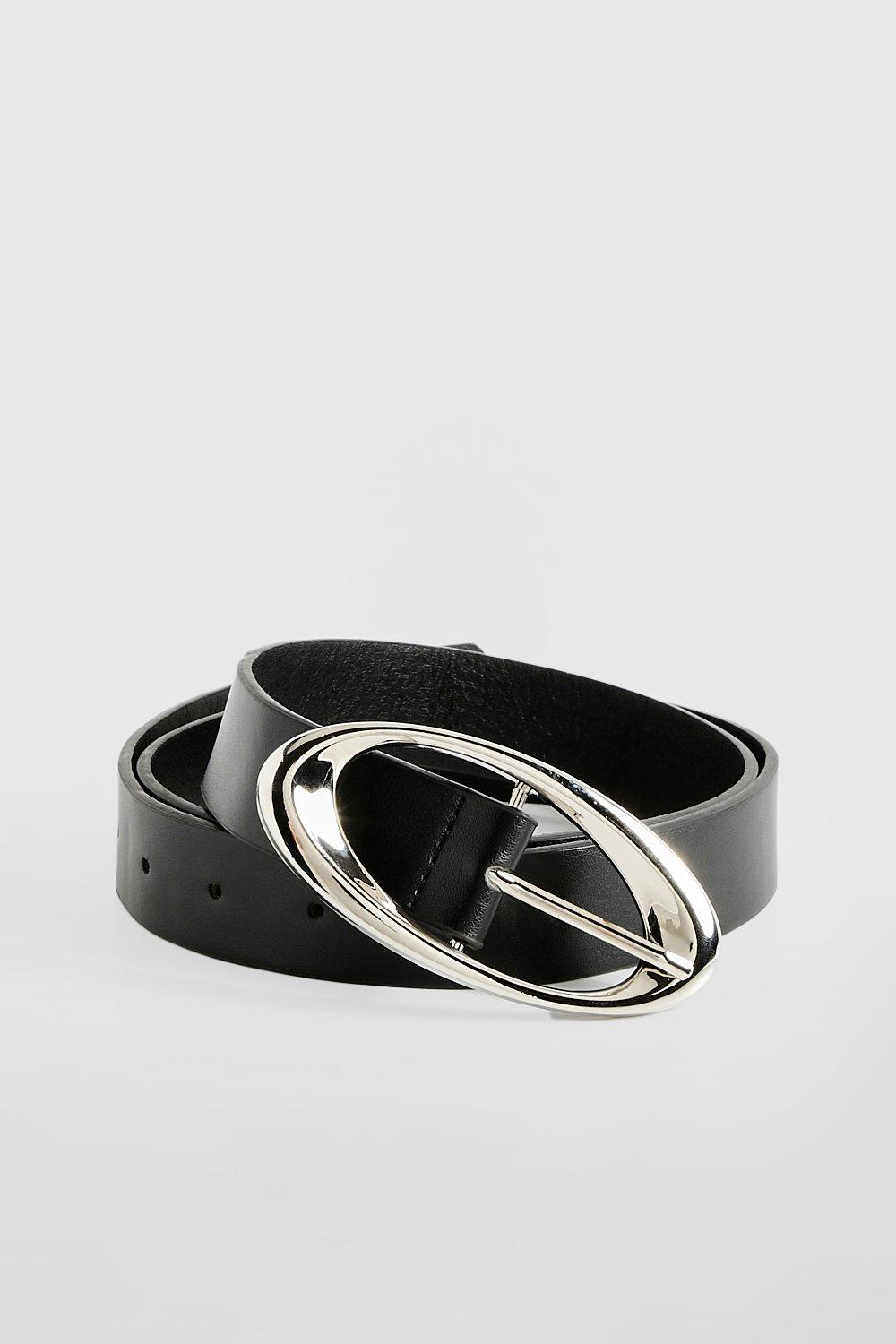 Boohoo Zilveren Riem Met Ovalen Detail, Black