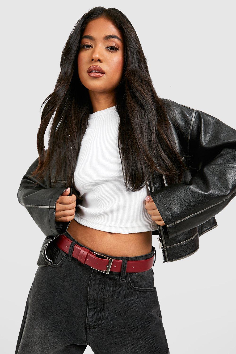 Boohoo Kersenrode Boyfriend Riem Met Dikke Gesp, Burgundy