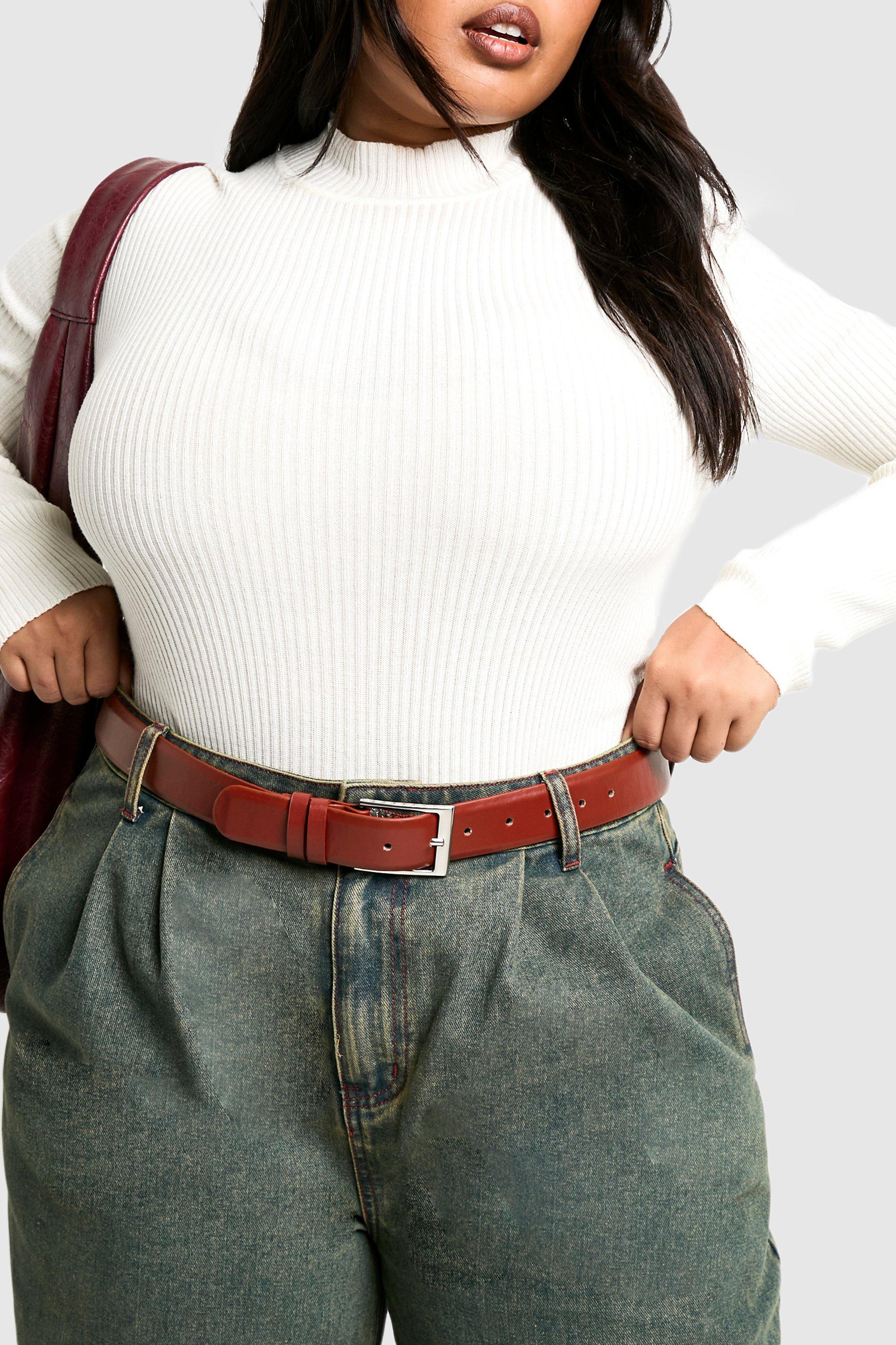 Boohoo Plus Kersenrode Boyfriend Riem Met Dikke Gesp, Burgundy