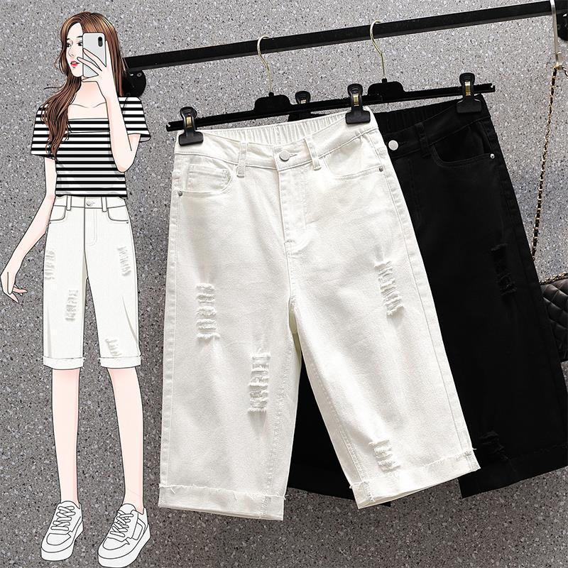 HOTDOG Dames zomer dunne eenvoudige Five Points jeans effen kleur hoge taille ontwerp dagelijkse casual broek 5XL wit