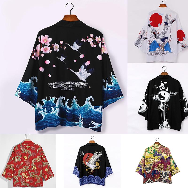 Cloth W Harajuku Kimono Streetwear Mode Samurai Cosplay Japanse mannen Kimono Yukata Raditional Gewaad XXS blauw/zwart