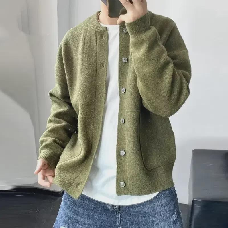 VantaGoods Herenvest van Japanse wol - Ronde hals, losse pasvorm, truijas voor lente en herfst, in Hong Kong-stijl. M beige