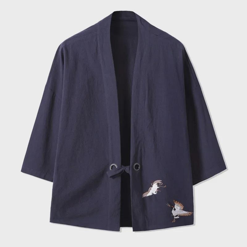 StrideBox Heren Chinese stijl driekwart mouw Tang pak kimono vest - linnen, zomer losse pasvorm 3XL, 150-170 lbs