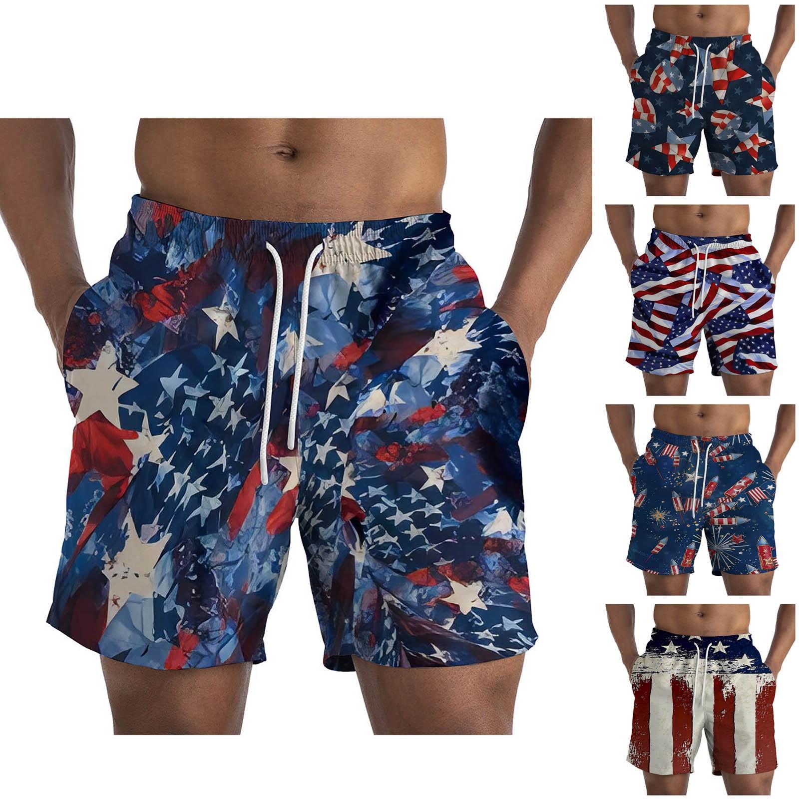 Ximalaya (Qunide) Losvallende strandshort met rechte pijpen voor heren met onafhankelijkheidsdagprint XXXXL blauw