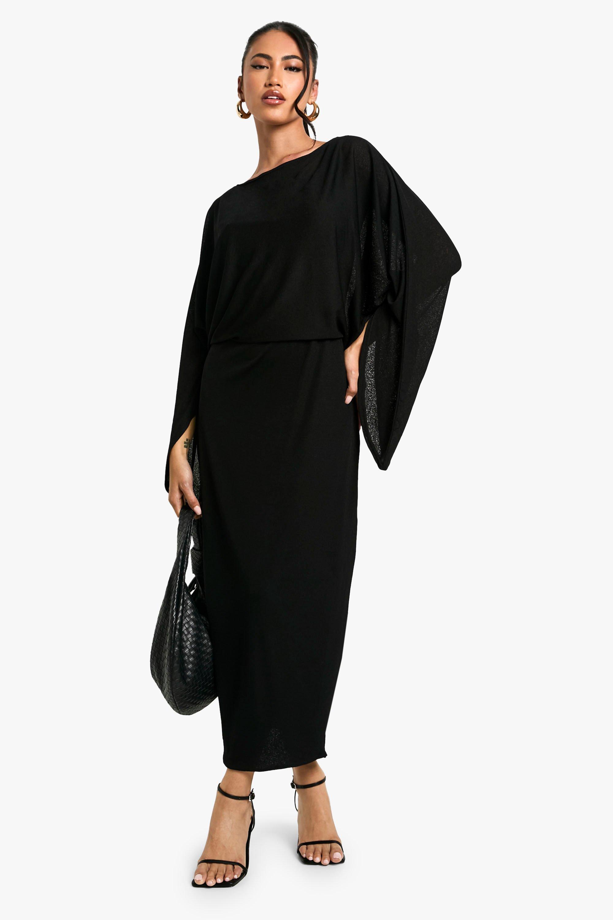 Boohoo Midaxi Jurk Met Boothals En Wijde Mouwen, Black