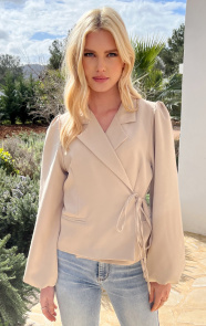 Jurkjes Pofmouwen Wrap Blazer Long Sleeve Zaya Beige