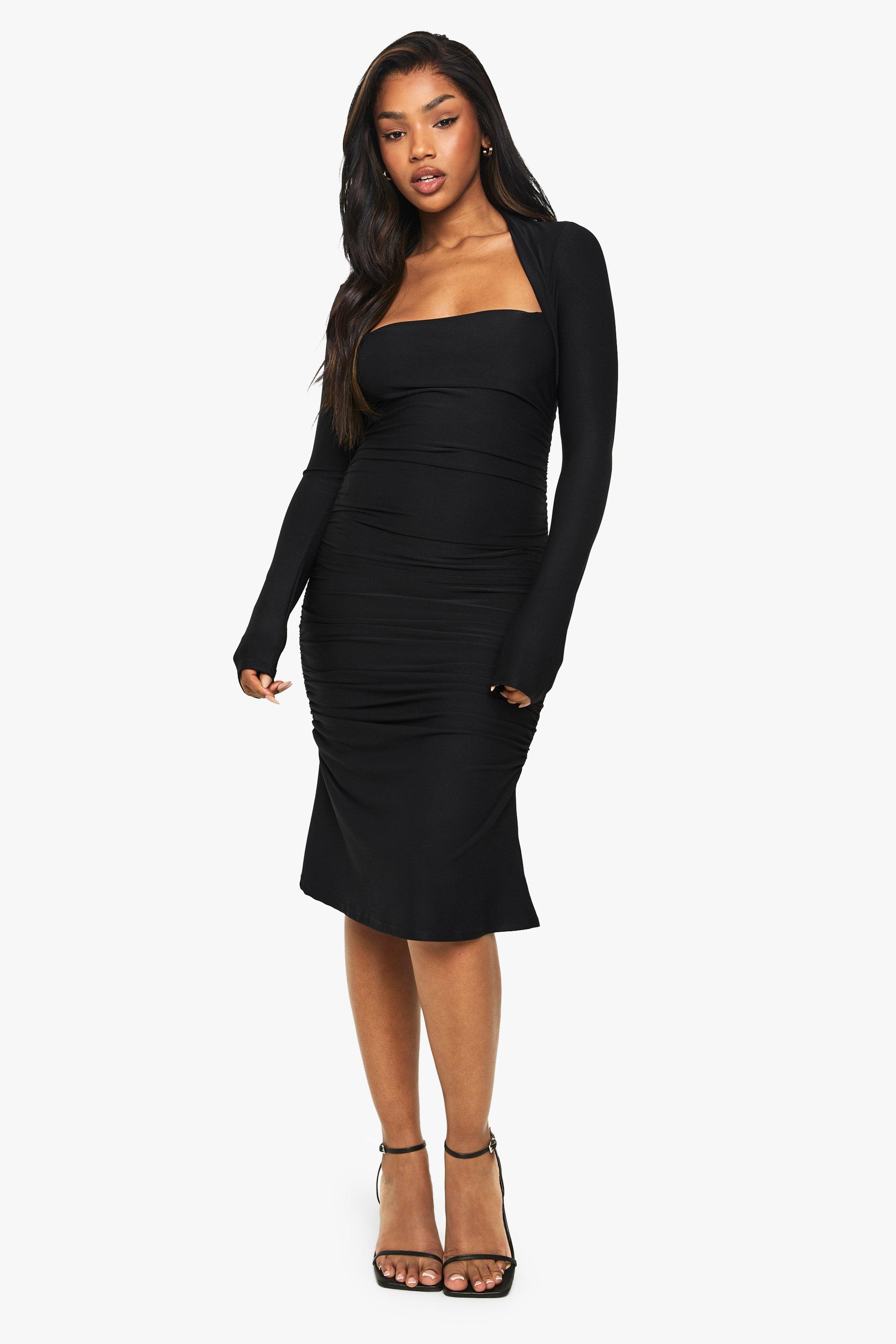 Boohoo Geplooide Bolero Mini Jurk, Black