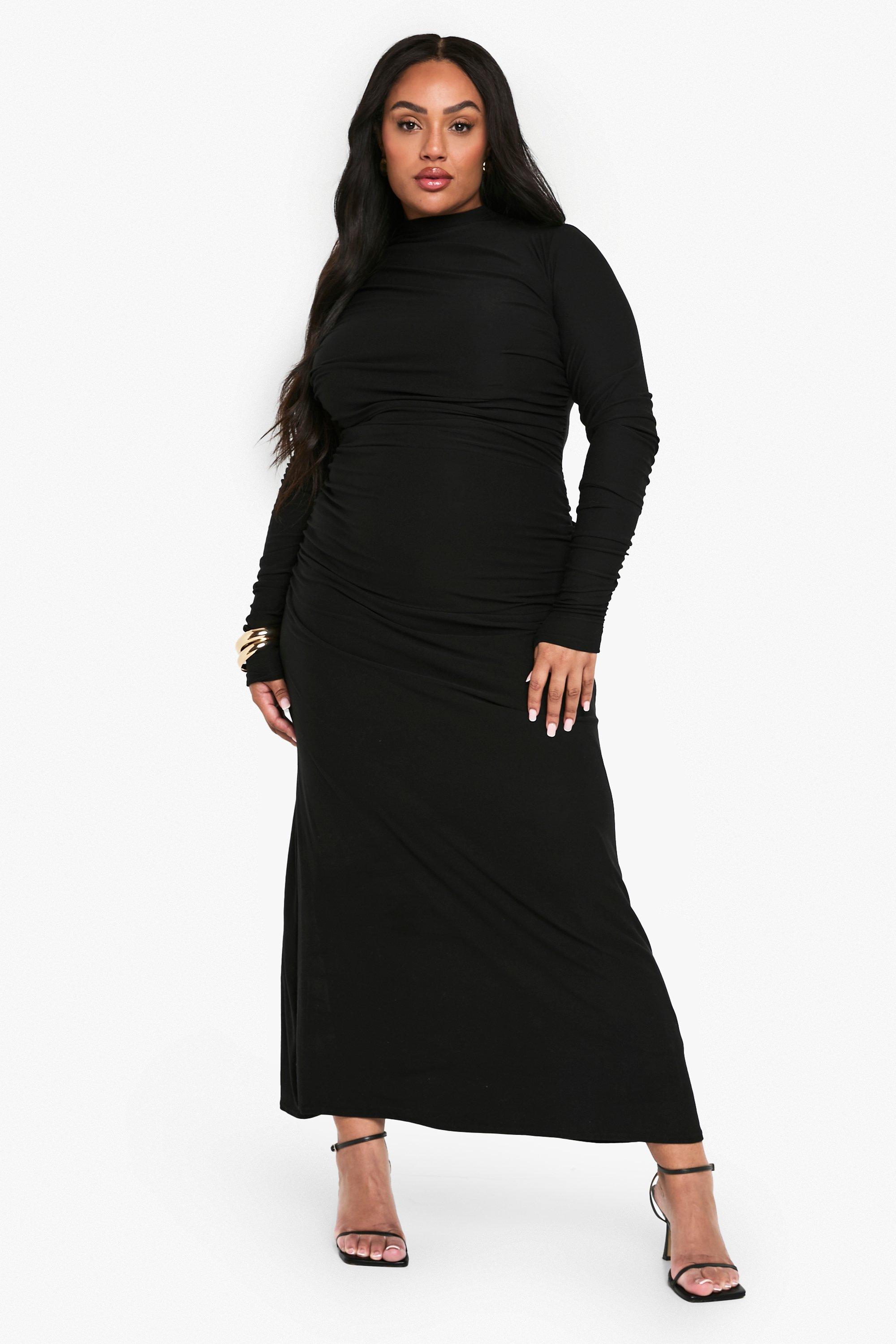 Boohoo Plus Gedrappeerde Premium Maxi Jurk, Black