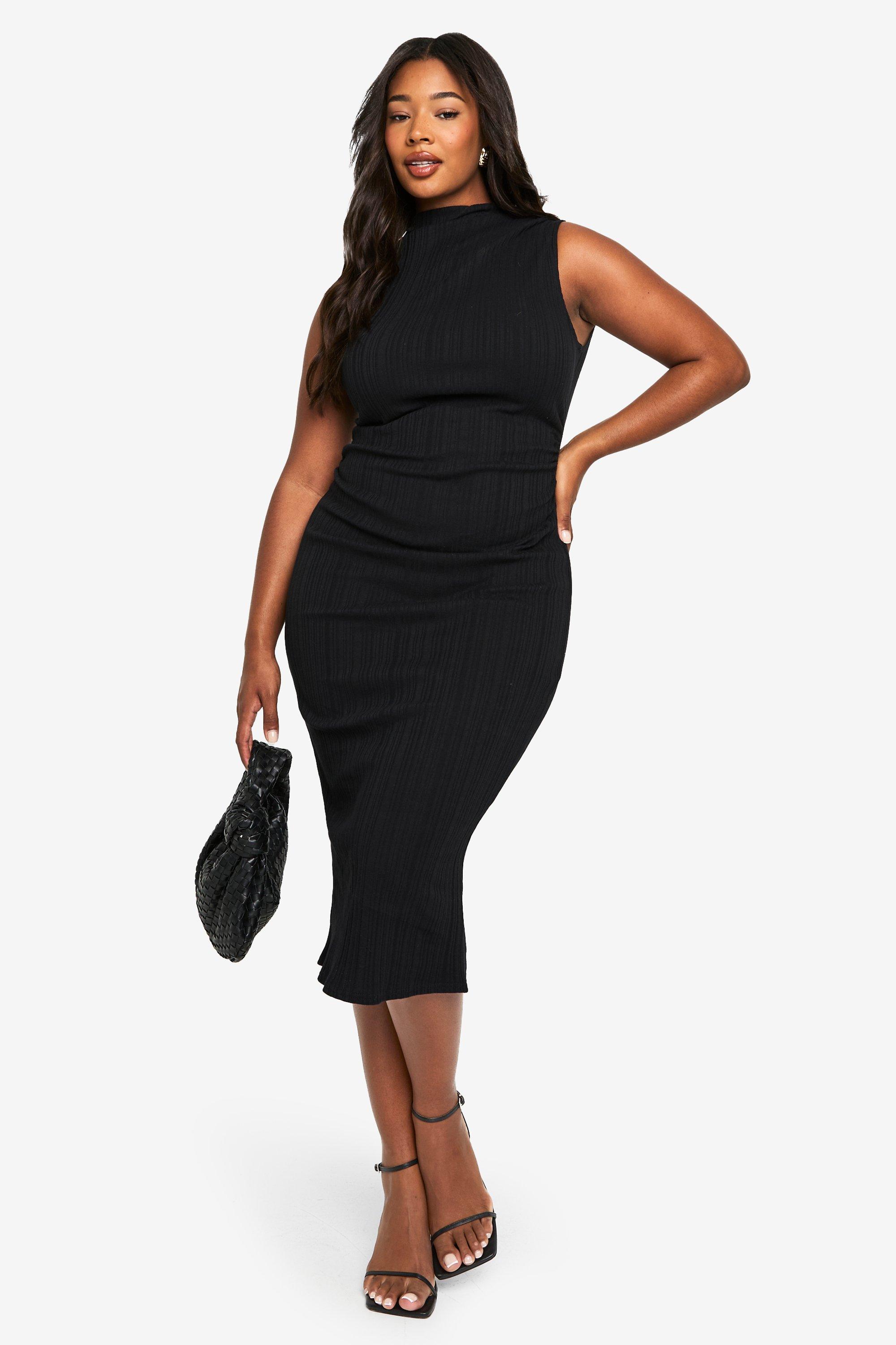 Boohoo Plus Mouwloze Midi Jurk Met Hoge Hals, Black