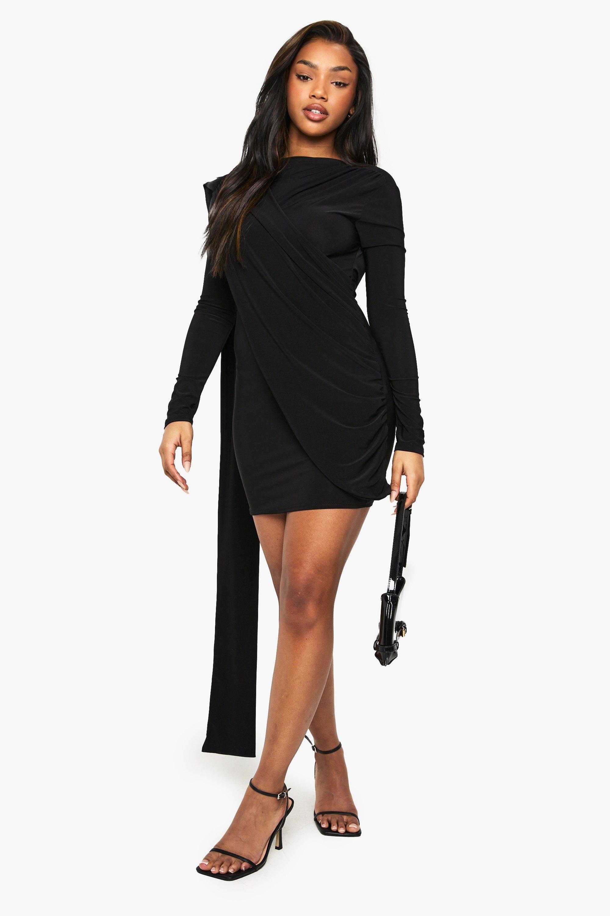 Boohoo Strakke Gedrapeerde Mini Jurk Met Open Rug, Black