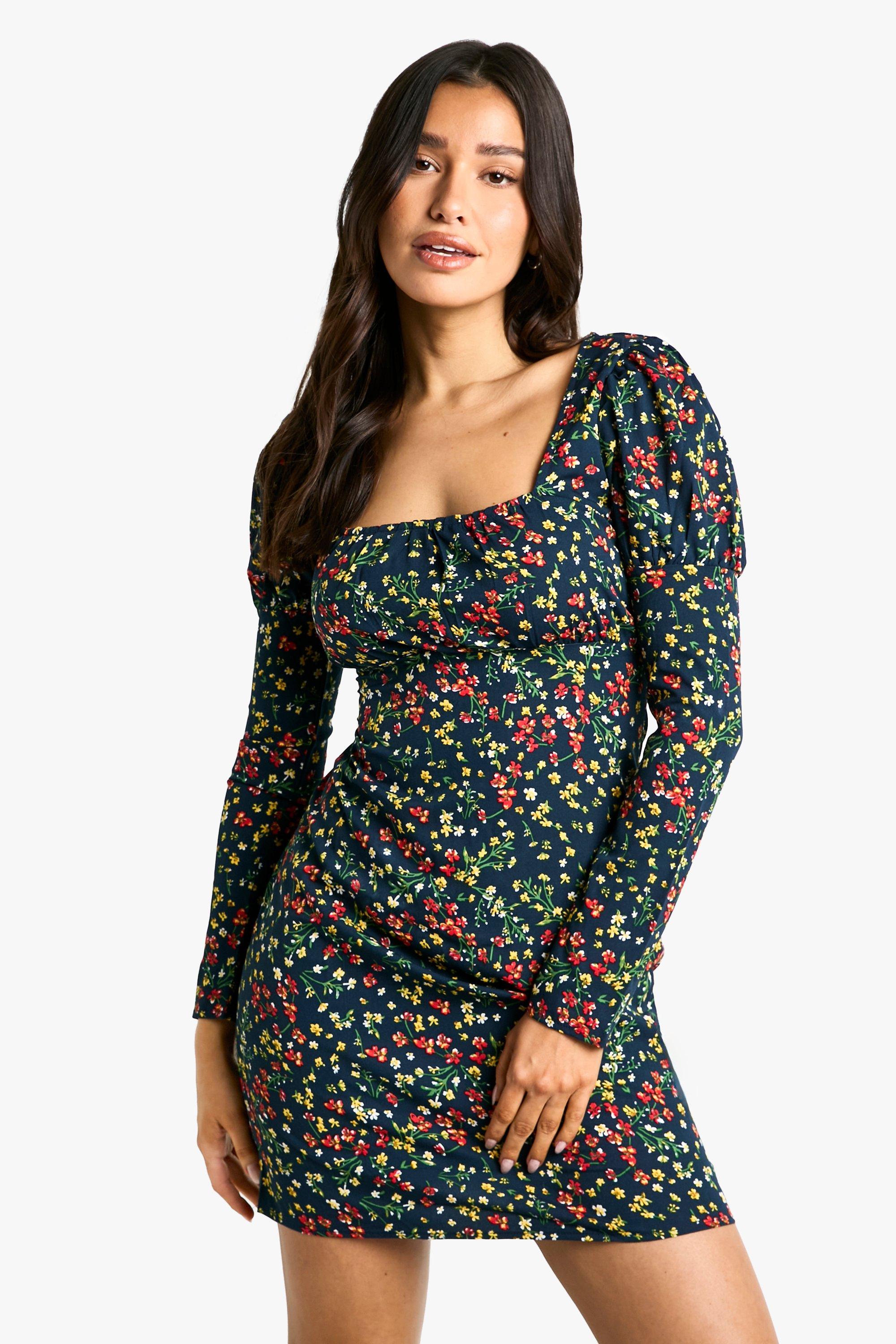 Boohoo Tall Bloemenprint Mini Jurk, Dark Blue