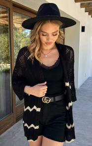 Jurkjes Knitted Zigzag Cardigan Lurex Zwart Goud