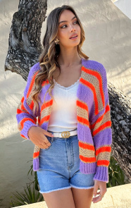 Jurkjes Oversized Cardigan Lila Neon Orange