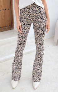 Jurkjes Janine Flared Broek Flower Dark Beige