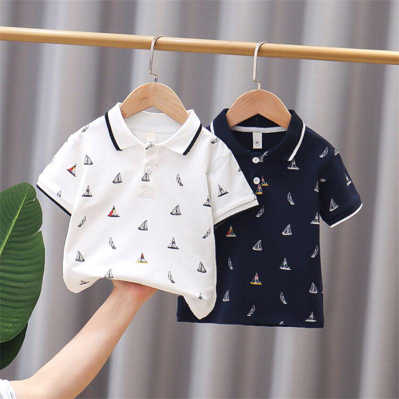 Voyex Ha Weijia - Jongens T-shirt met mooi zeilbootmotief, korte mouwen 140 wit