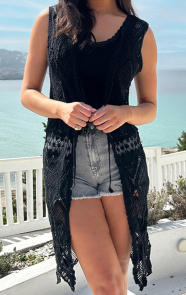 Jurkjes Lang Gehaakt Boho Gilet Susy Zwart