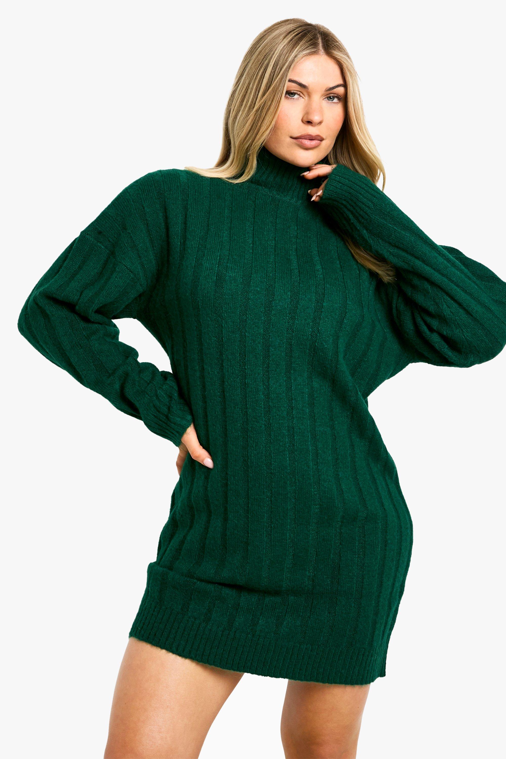 Boohoo Wijde Zachte Geribbelde Trui Jurk Met Col, Bottle