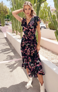 Jurkjes Midi Jurk Bloemenprint Jenny Zwart Roze