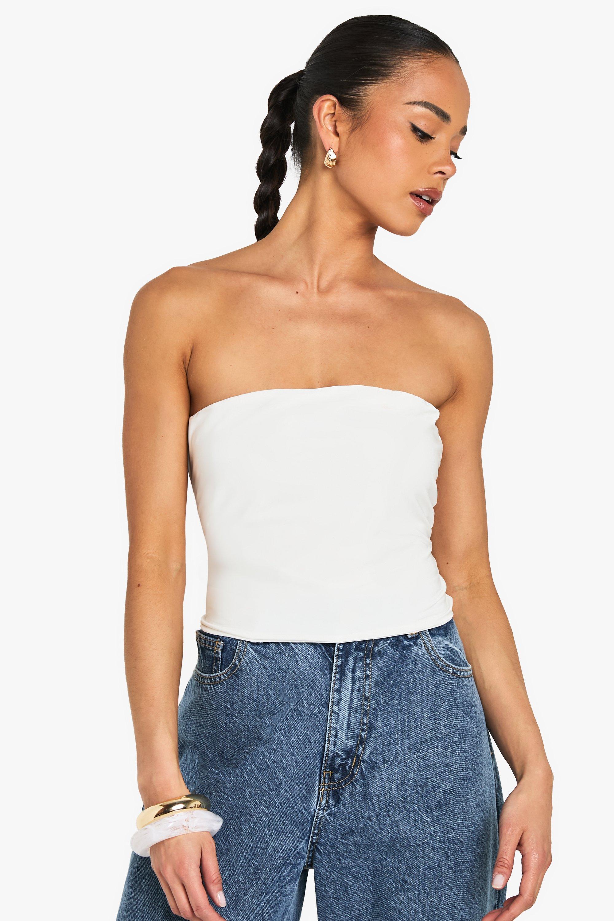 Boohoo Strakke Dubbele Lagen Bandeau Top, White
