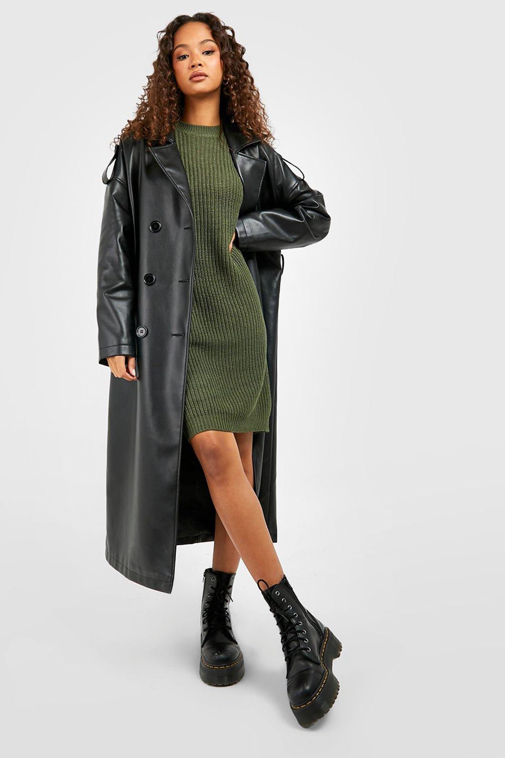 Boohoo Trui Jurk Met Crewneck, Olive