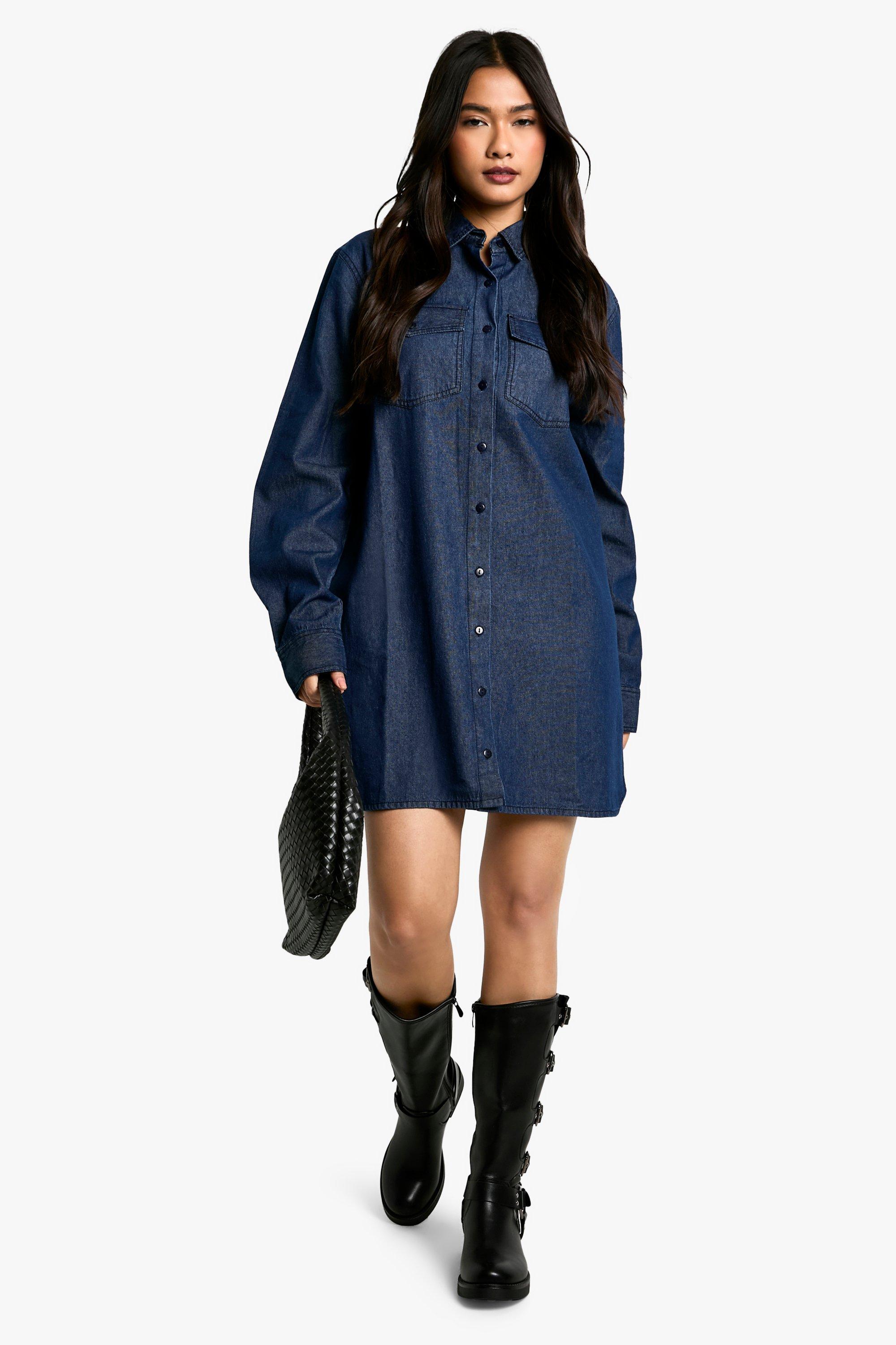 Boohoo Oversized Spijkerblouse Jurk, Indigo